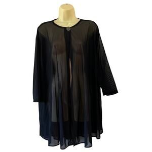 Sun Streak Black Sheer Swimsuit Coverup With Pockets Woman One Size Vintage